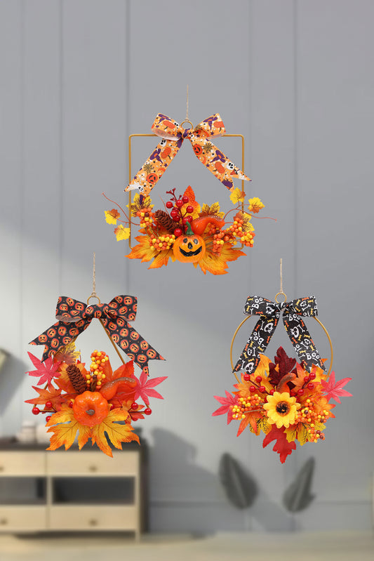 Couronne de fleurs artificielles orange Halloween Thanksgiving