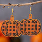 Russet Orange Plaid Print Pumpkin Shape Autumn Drop Earrings