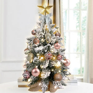 Mini arbre de Noël en or rose avec lumières, neige flocée | décor exquis et décorations de Noël