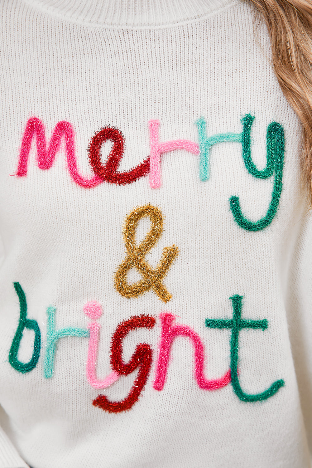 Pull en tricot à col rond Merry & Bright à paillettes blanches