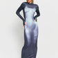 Robe de soirée à manches longues et super longue avec impression 3D