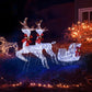 Ensemble 3 pièces éclairé de 2 rennes et traîneaux, décorations de Noël en plein air avec lumières blanches LED 270 pré-éclairées décoration intérieure éclairée,