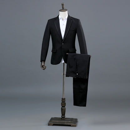 Costume de performance pour homme, costume à manches longues, costume de chanteur de scène, robe de photographie noire platine argentée
