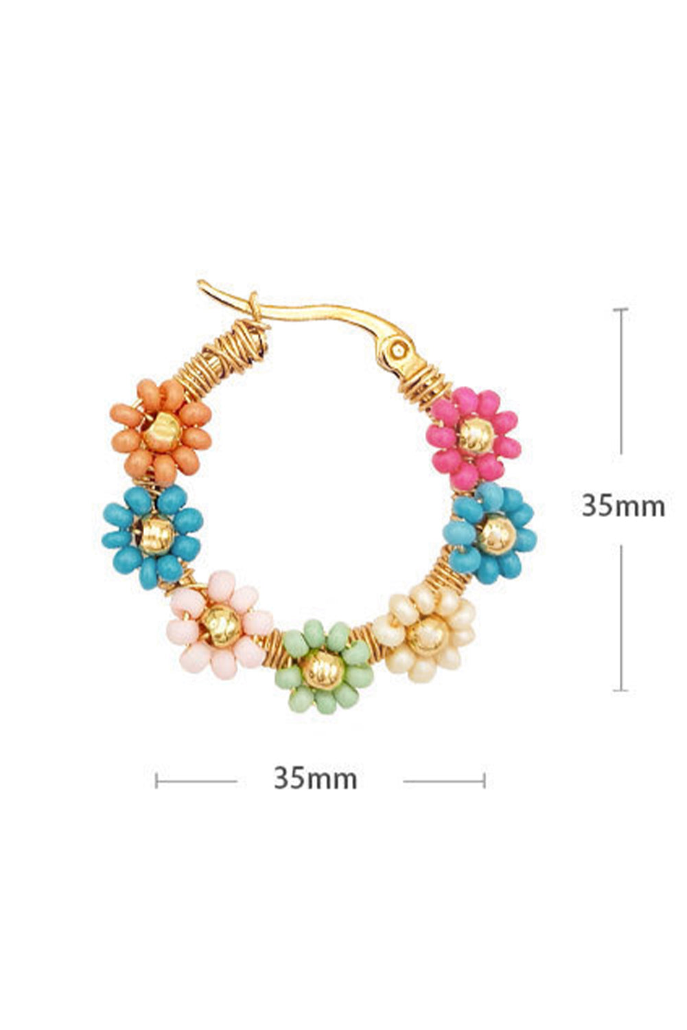Boucles d'oreilles goutte d'eau en perles de fleurs roses contrastées de forme ronde