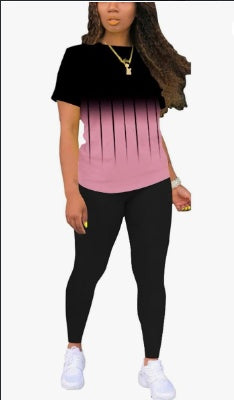 Ensemble T-shirt et legging à col rond imprimé Alphabet pour femmes