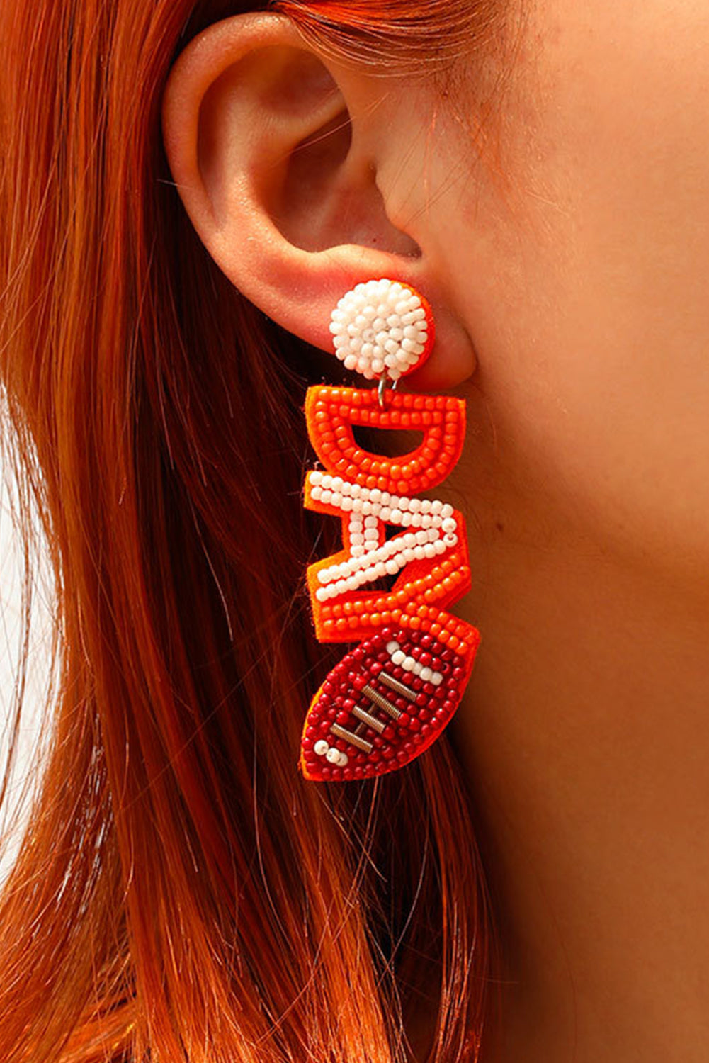 Boucles d'oreilles pendantes GAME DAY Rugby Rice Bead Orange