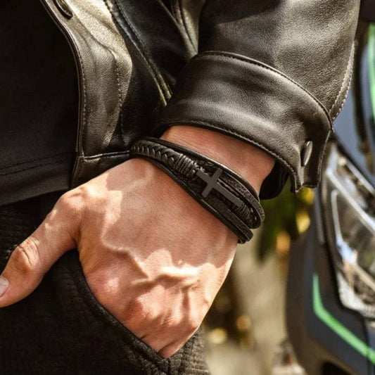 Bracelet de mode avec croix en acier inoxydable pour homme
