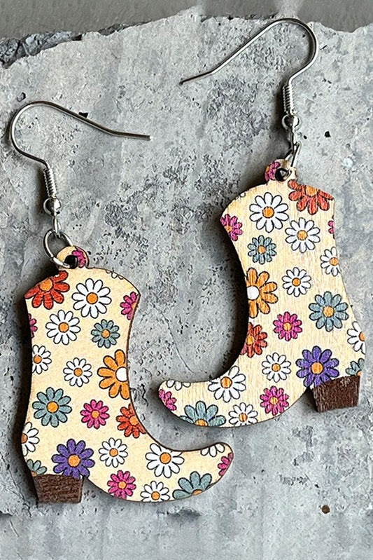 Boucles d'oreilles bottes boisées multicolores imprimé floral 60s