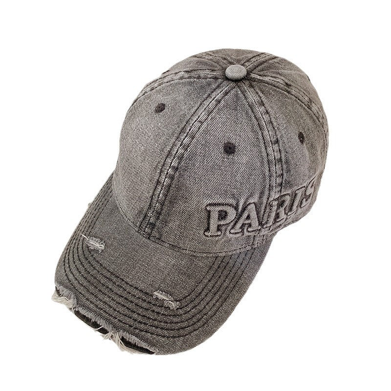 Casquette de baseball en denim délavé avec trou à visière pour baseball