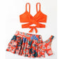 Maillot de bain trois pièces imprimé dos nu taille haute