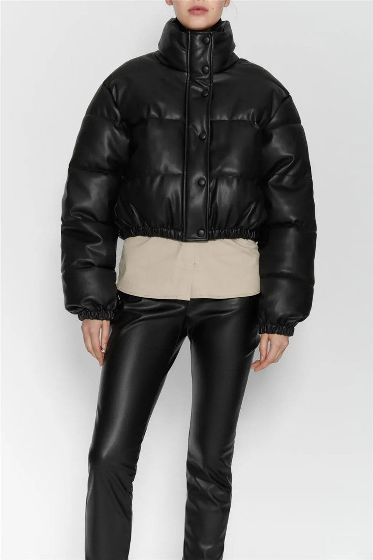 Manteau court casual pure simple imitation cuir pour femme