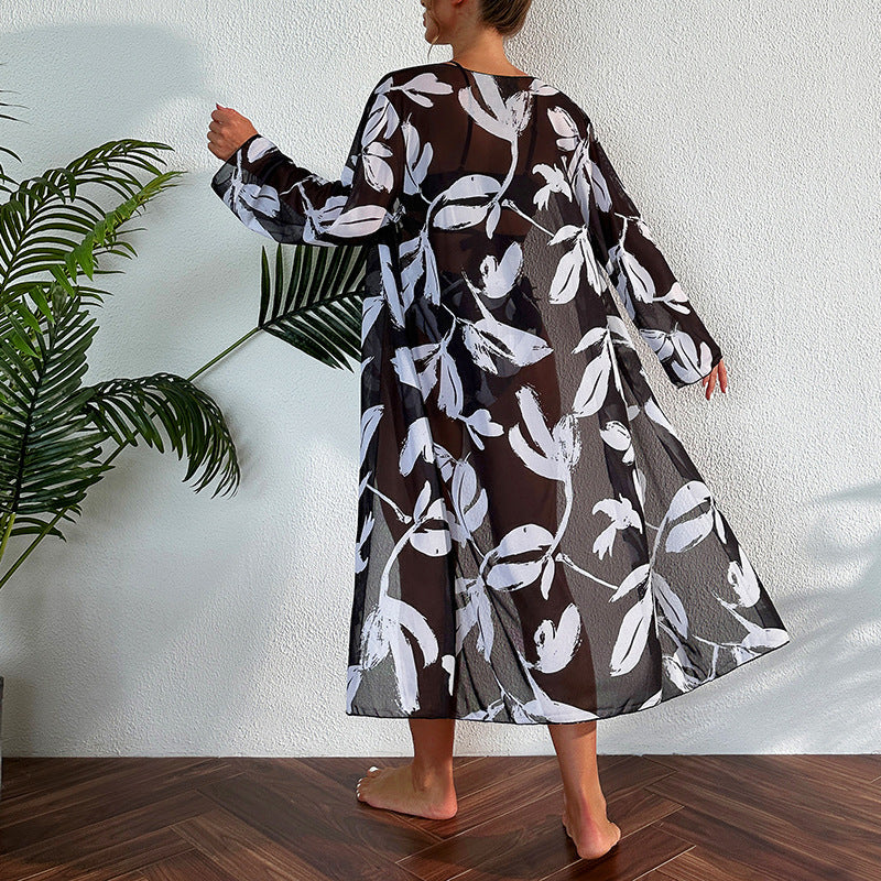 Maillot de bain trois pièces pour femme imprimé noir et blanc