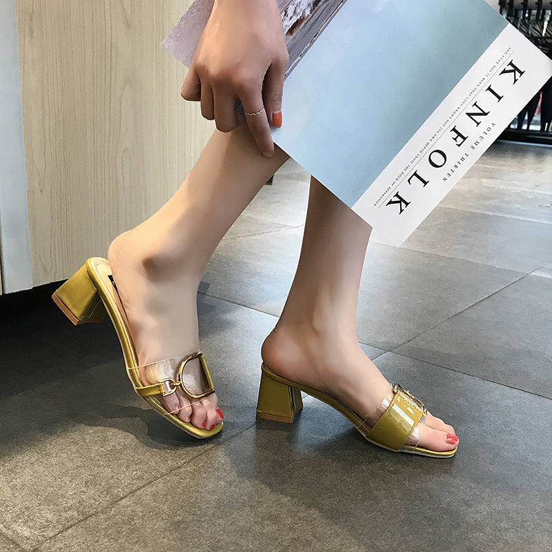 Mules à talon épais  hauts dessus transparent pour femme