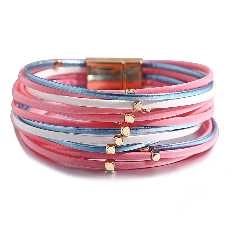 Bracelet vintage en cuir souple avec perles pour femme