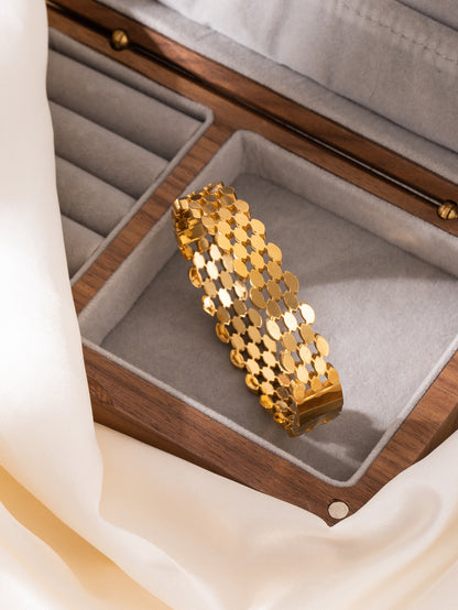 Bracelet nid d'abeille en acier titane ne s'altère pas,en plaqué or 18K