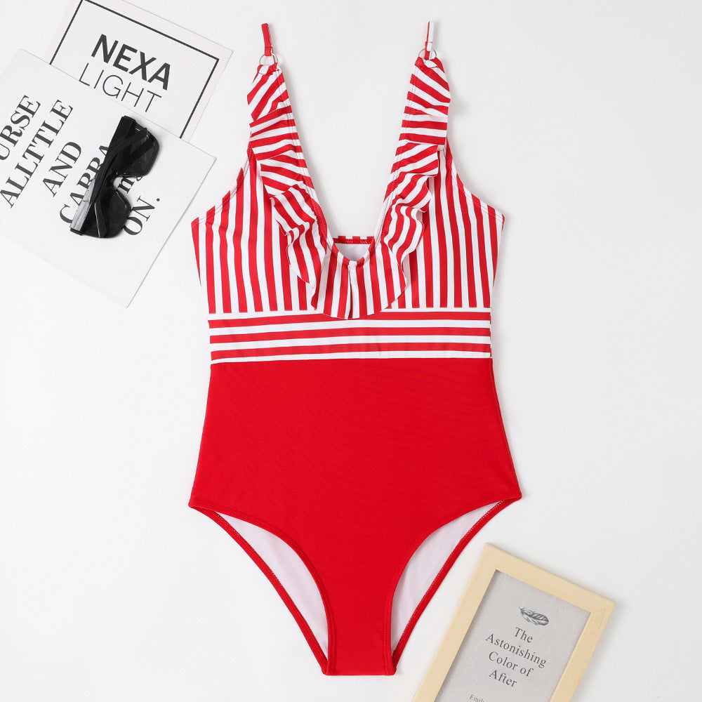 Maillot de bain une pièce à larges bretelles de style français pour femmes