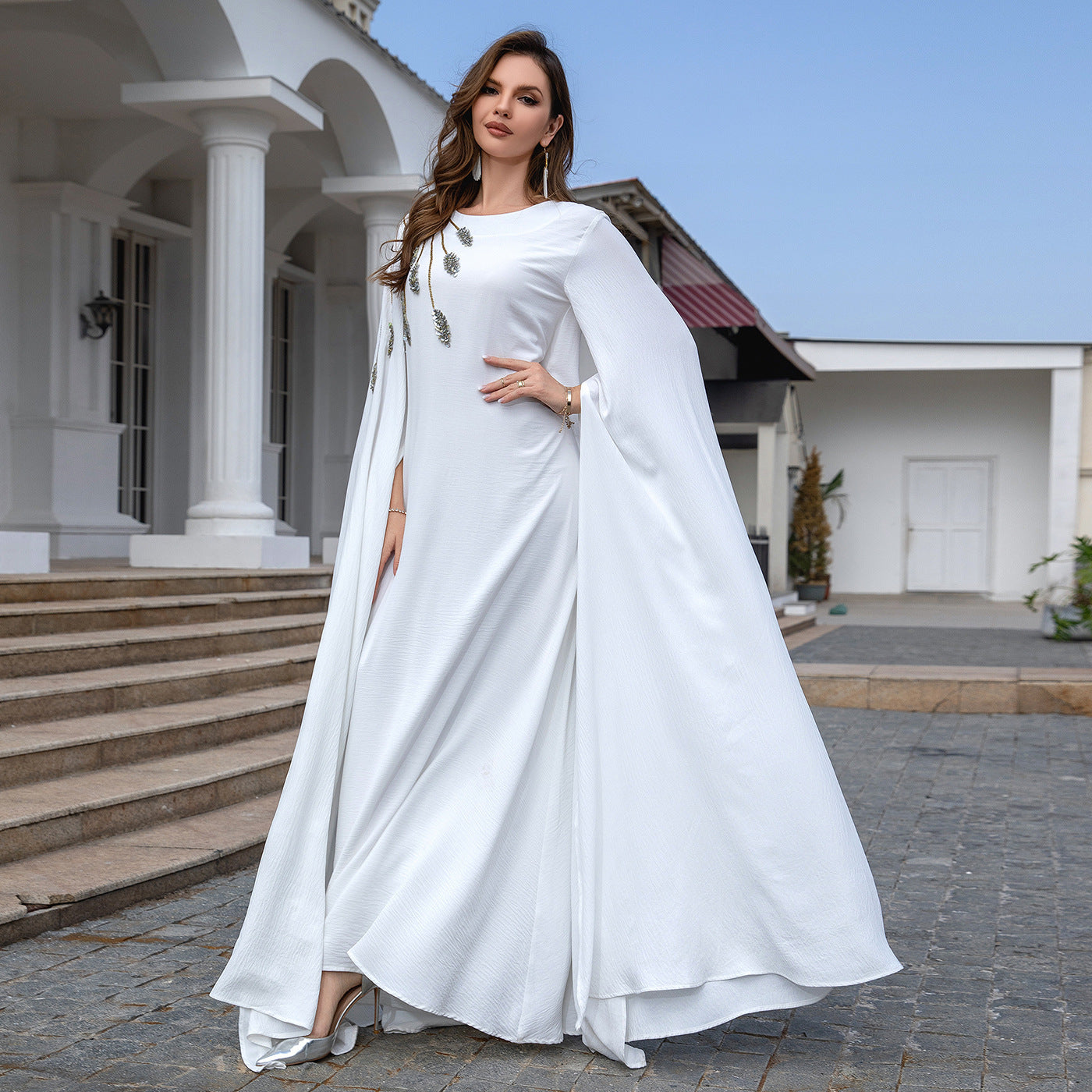 Robe soirée musulmane Abaya brodée pour femme, robe de soirée