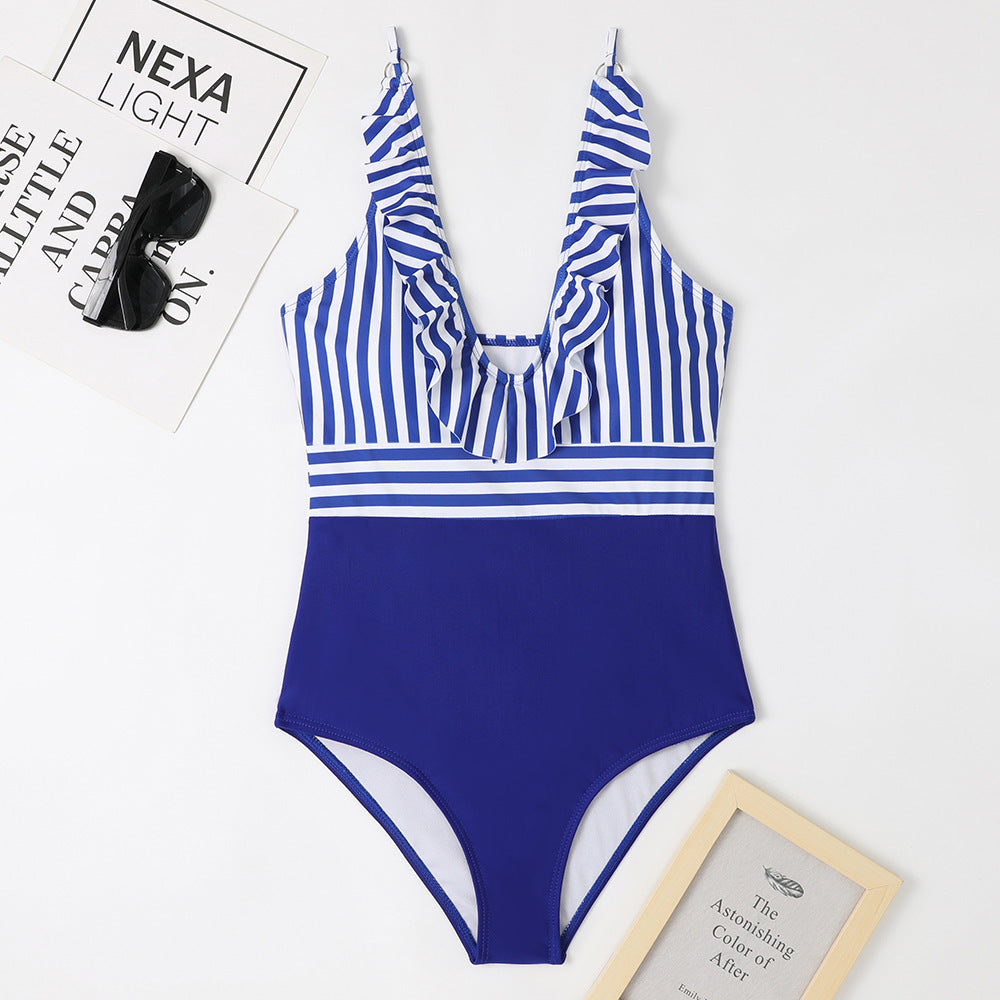 Maillot de bain une pièce à larges bretelles de style français pour femmes