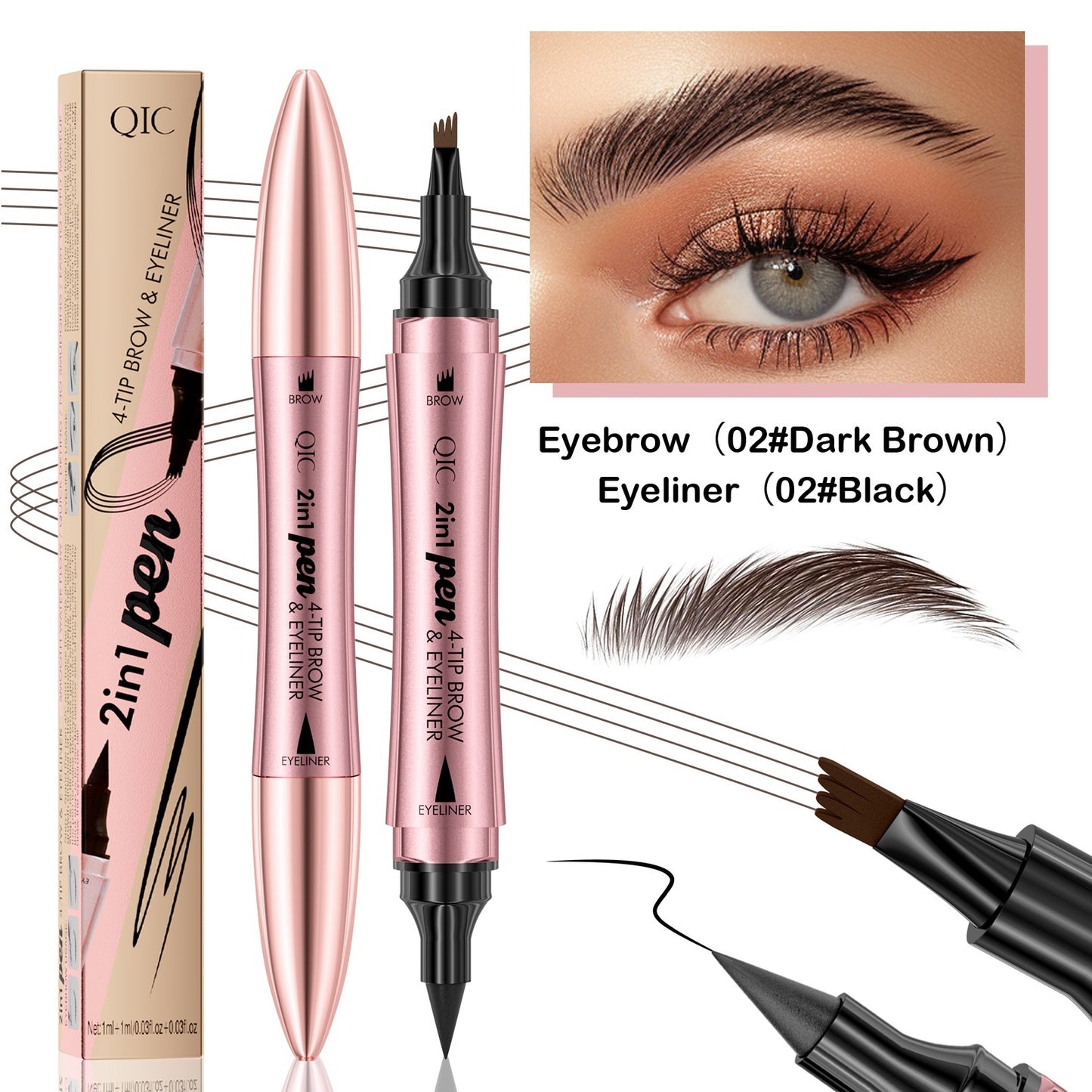 Crayon à sourcils liquide à double tête 3D micro sculpté, eyeliner 2 en 1 à double usage pour les yeux