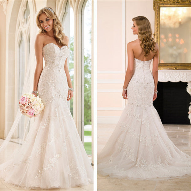 Robe de mariée traînante, haut tube, robe de mariée en dentelle