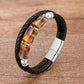 Nouveau Bracelet tressé en cuir avec pierres en bambou et œil de tigre