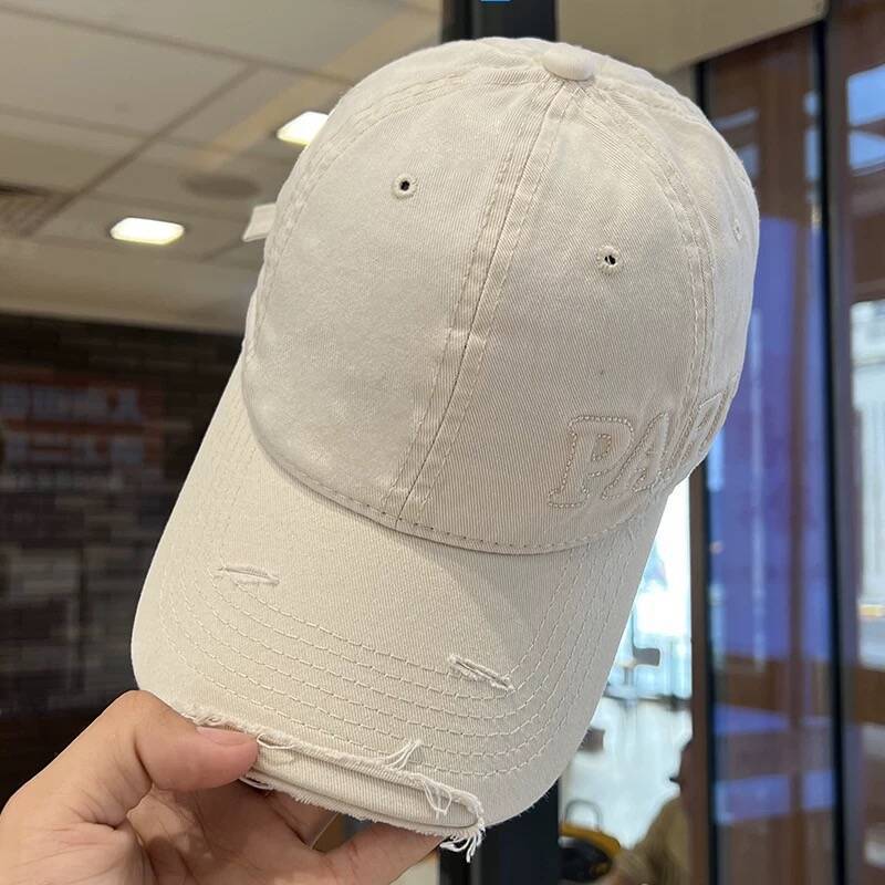 Casquette de baseball en denim délavé avec trou à visière pour baseball