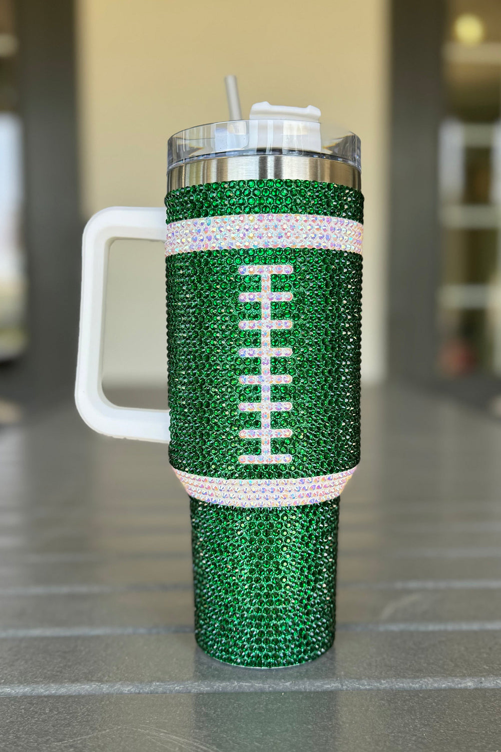 Tasse à vide Orange 40oz Rhinestone Rugby Football Handle Vacuum Cup