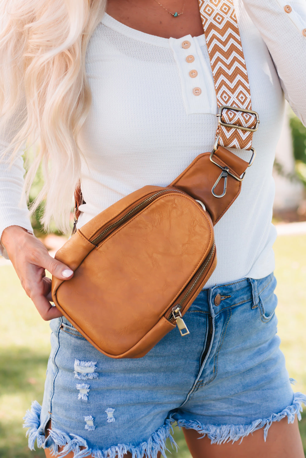 Sac bandoulière Western Crossbody zippé en similicuir marron