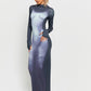 Robe de soirée à manches longues et super longue avec impression 3D