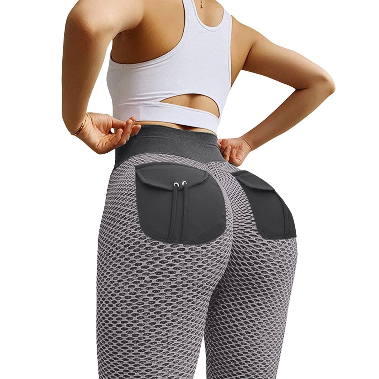 Pantalon de sport nid d'abeille avec poche taille haute