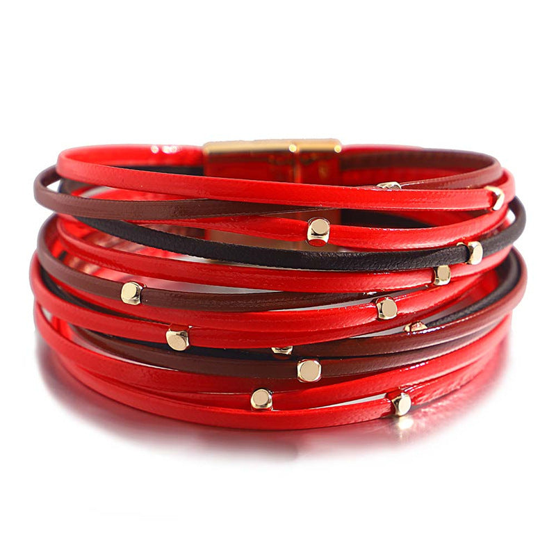 Bracelet vintage en cuir souple avec perles pour femme