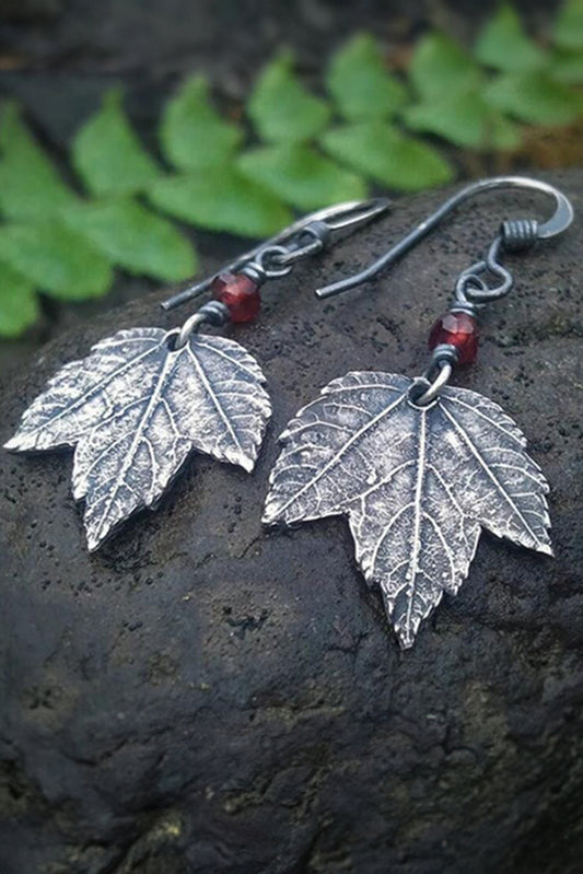 Boucles d'oreilles pendantes en crochet avec feuilles argentées et vintage