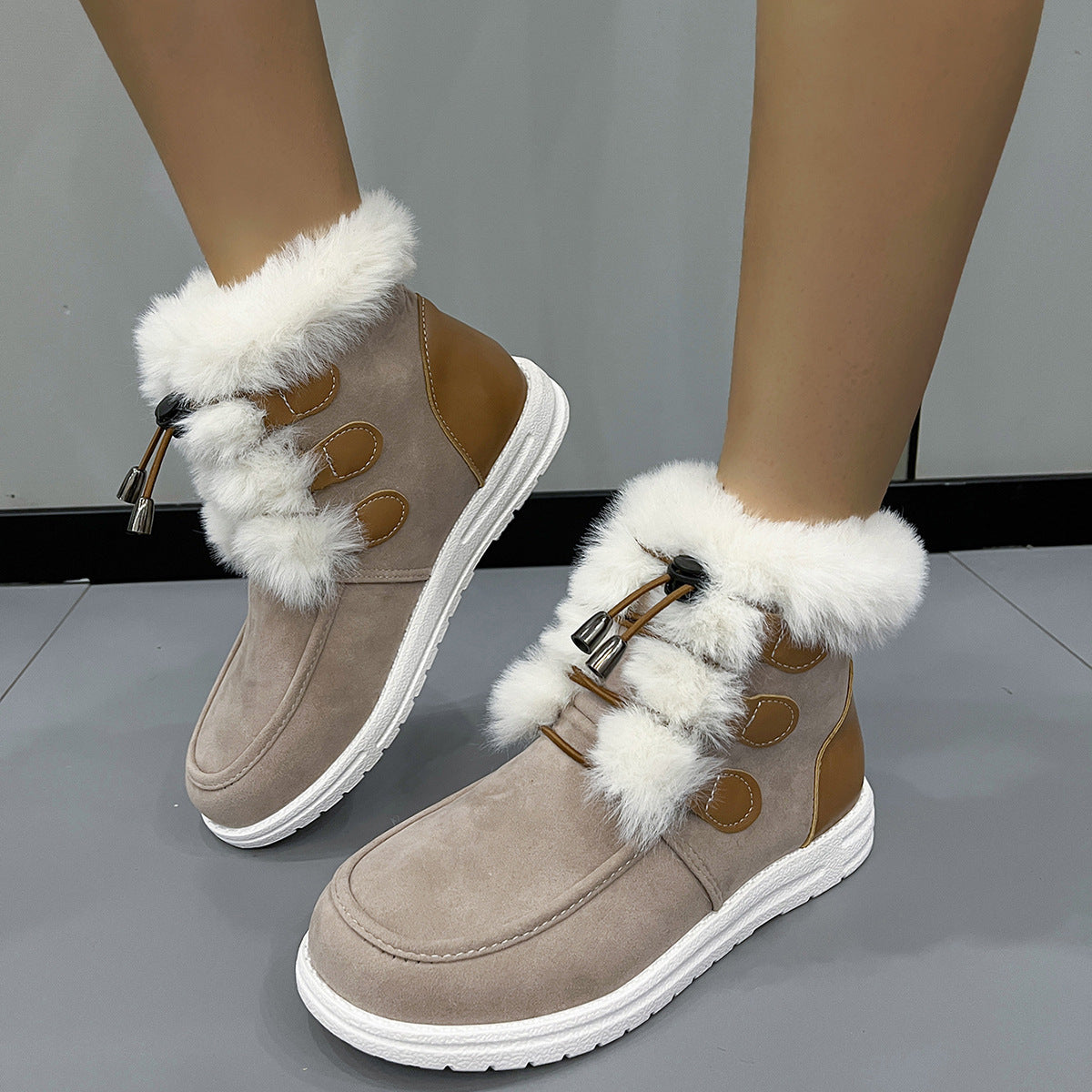 chaussures d'hiver chaudes en daim plaire et peluche à bout rond en coton pur femme