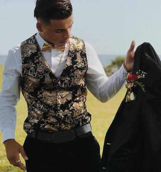 Gilet Steampunk doré pour homme, costume, mariage, sans manches