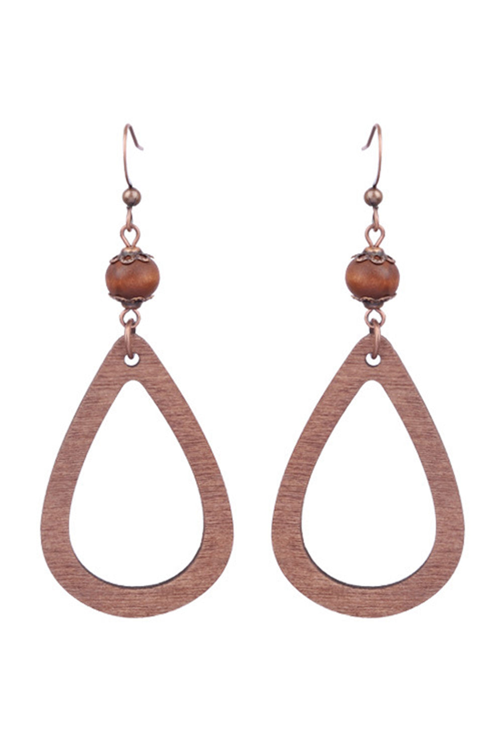 Boucles d'oreilles en forme de goutte d'eau en bois vintage marron