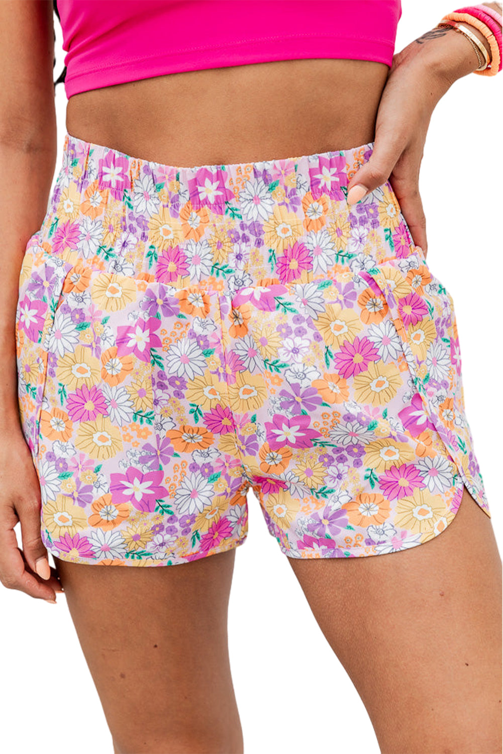 Short d'athlétisme taille haute à motif floral rétro orange