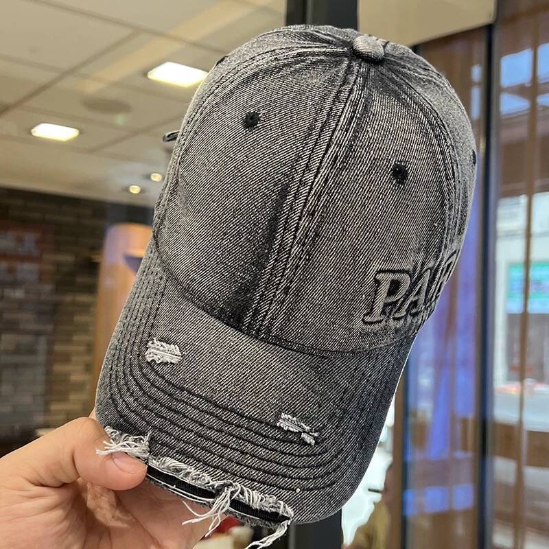Casquette de baseball en denim délavé avec trou à visière pour baseball