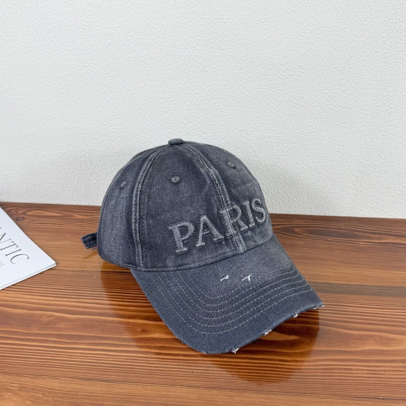 Casquette de baseball en denim délavé avec trou et visière