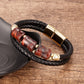 Nouveau Bracelet tressé en cuir avec pierres en bambou et œil de tigre