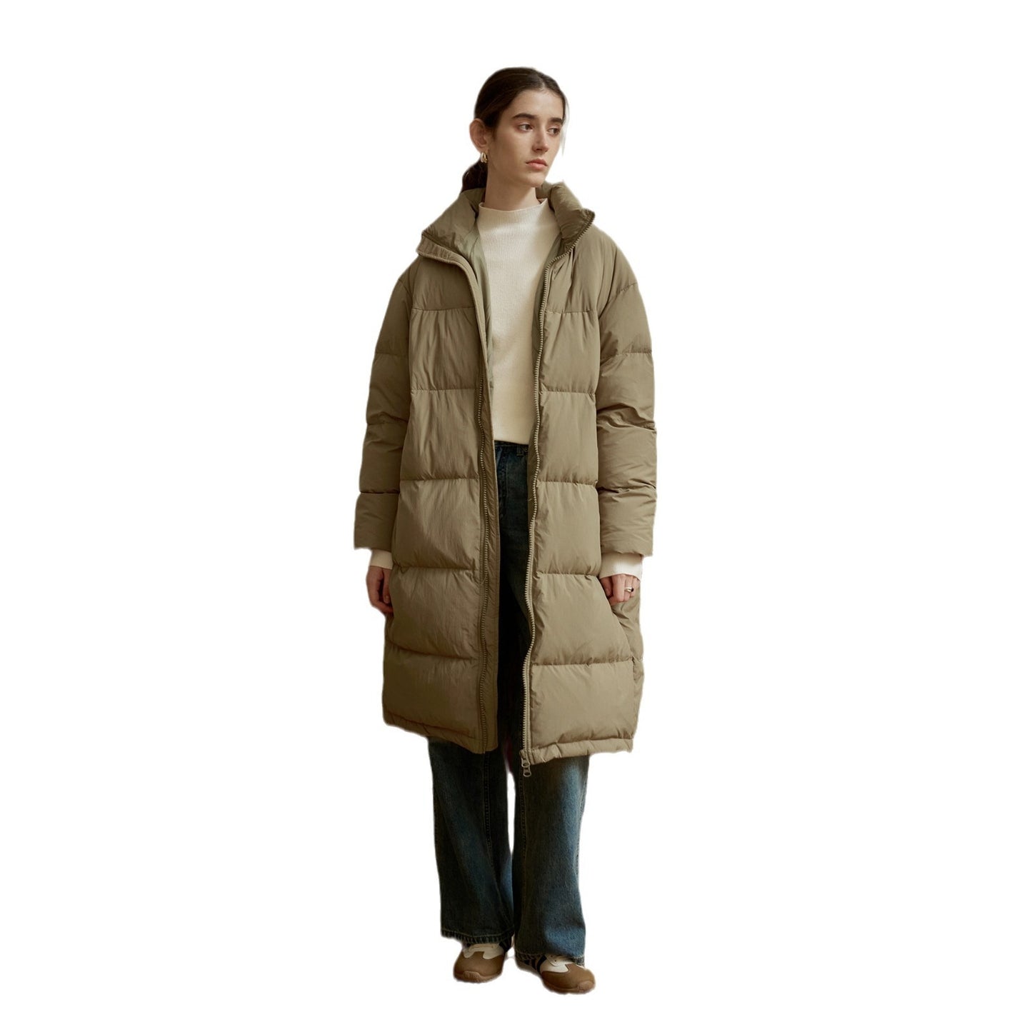 Veste en duvet à mi-col roulé avec bouton à fermeture éclair pour femme