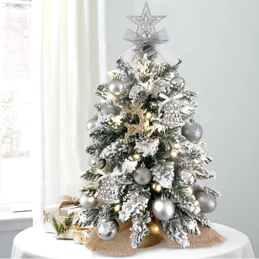 Mini arbre de Noël en or rose avec lumières, neige flocée | décor exquis et décorations de Noël