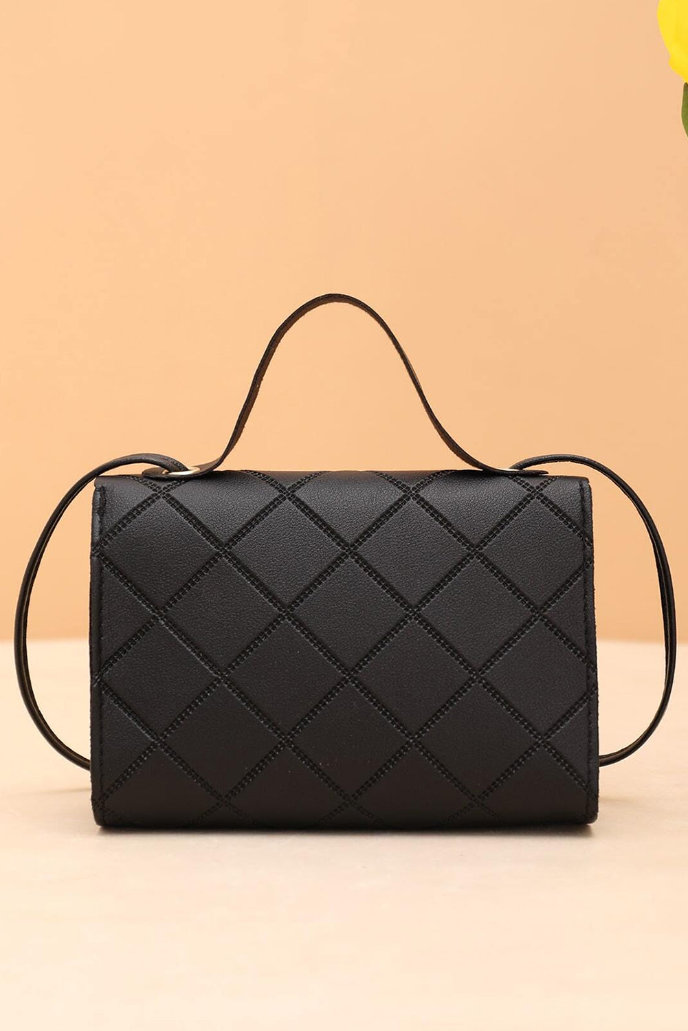 Sac messager en cuir PU noir à motif de diamant