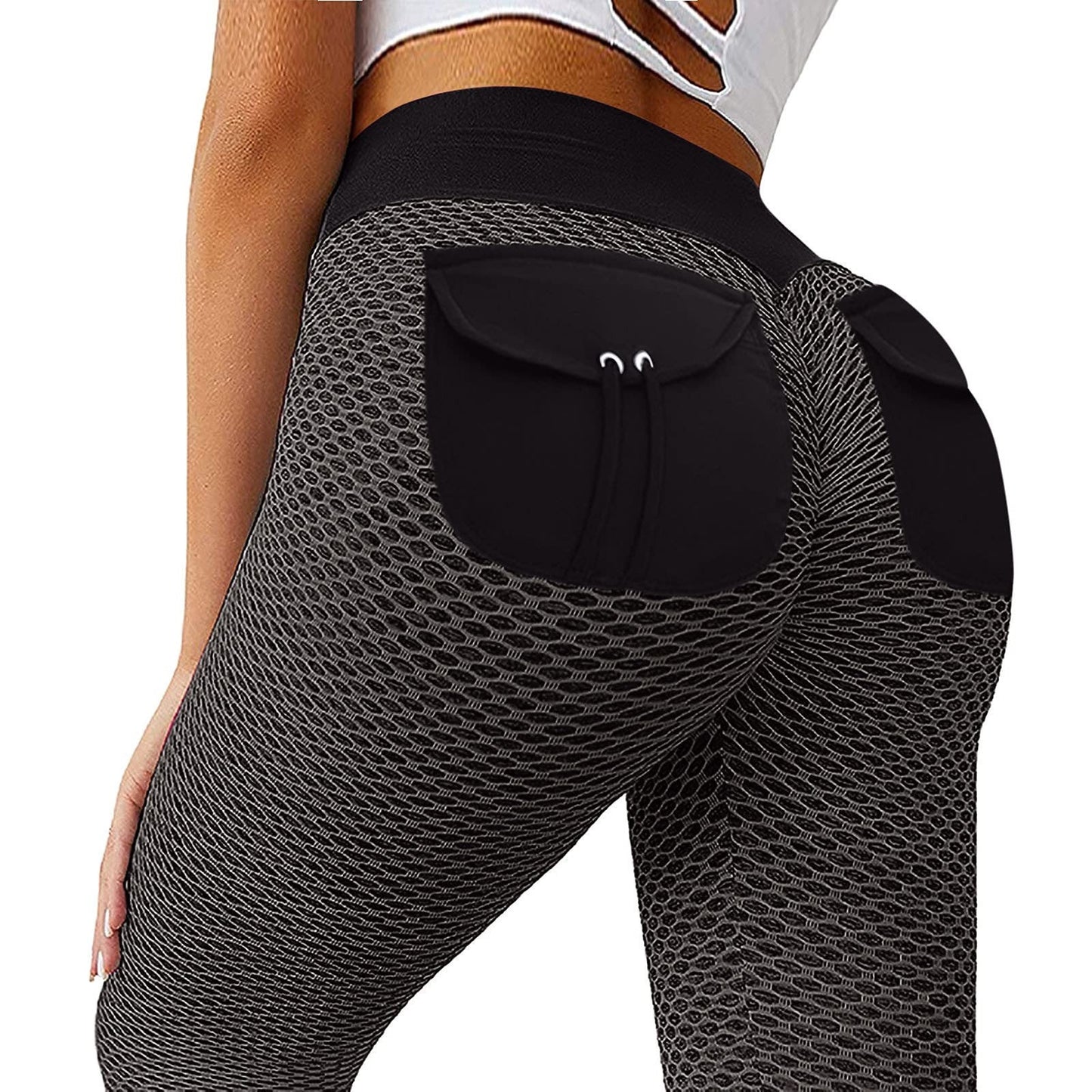 Pantalon de sport nid d'abeille avec poche taille haute