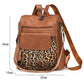 Sac à dos fonctionnel en cuir PU Coffee Leopard Patchwork