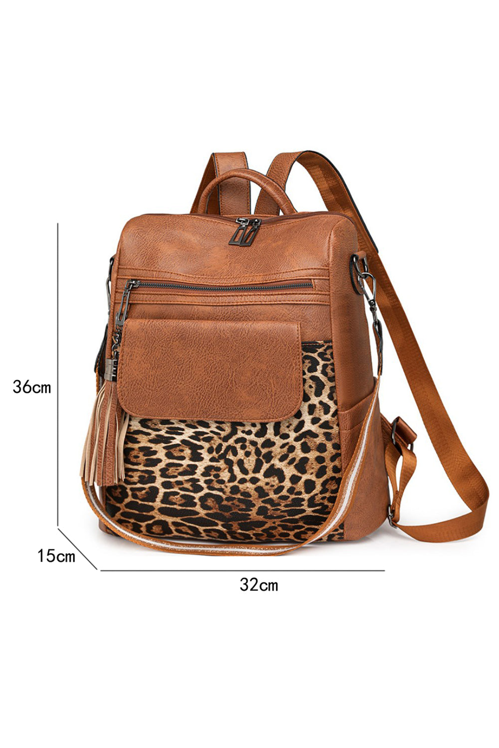 Sac à dos fonctionnel en cuir PU Coffee Leopard Patchwork