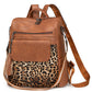 Sac à dos fonctionnel en cuir PU Coffee Leopard Patchwork