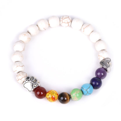 Bracelet en pierre naturelle colorée blanc bleu amour petit et cœur