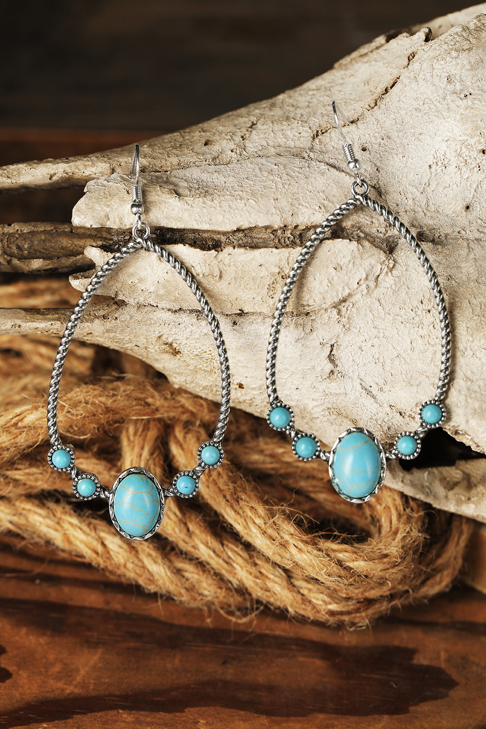 Boucles d'oreilles à crochet en argent et en turquoise, avec goutte d'eau