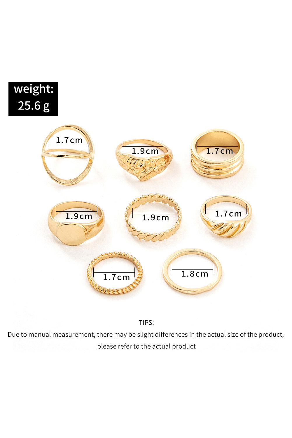 Bague en alliage doré 8Pcs Minimalisme