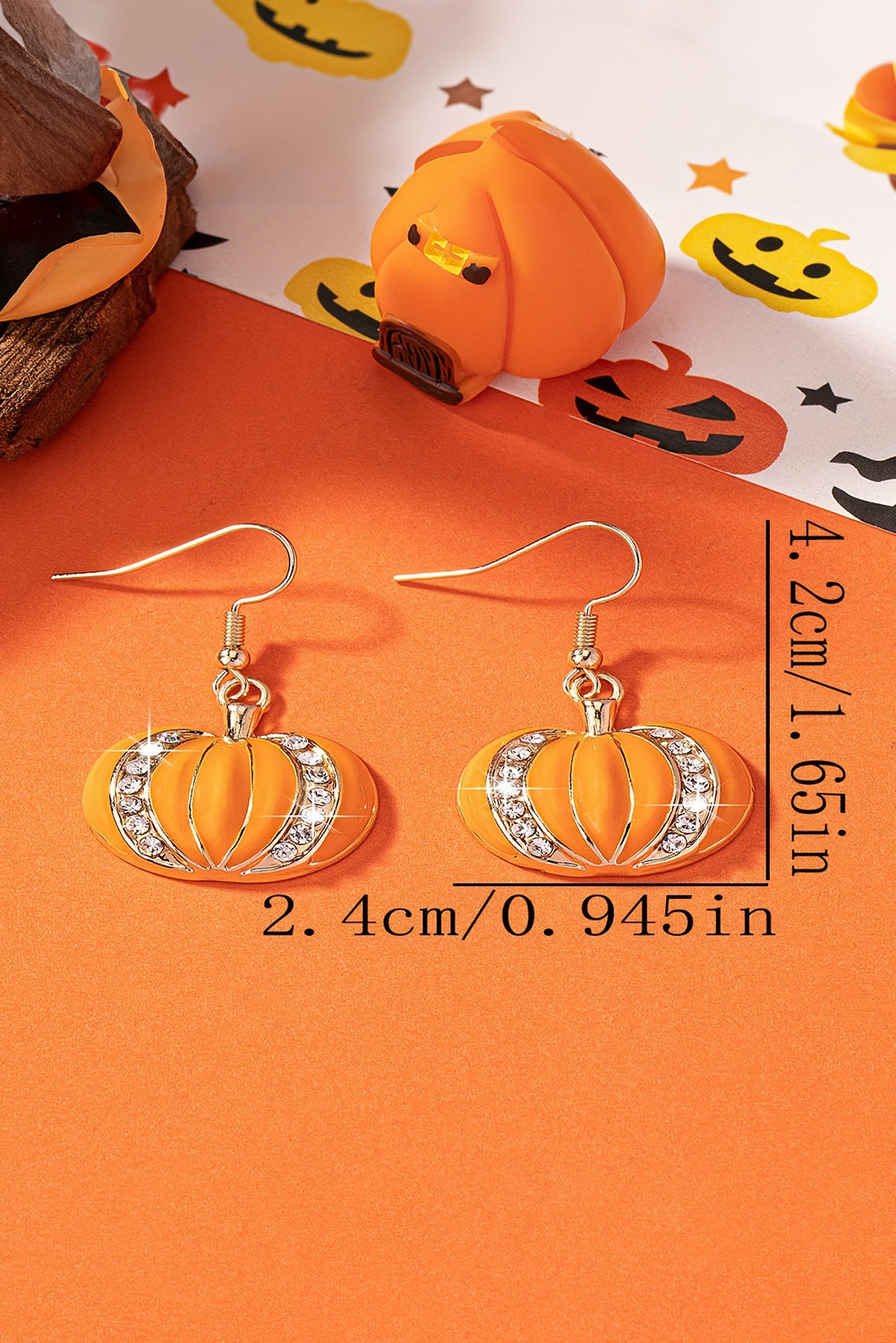 Boucles d'oreilles à crochets en strass citrouille Halloween orange